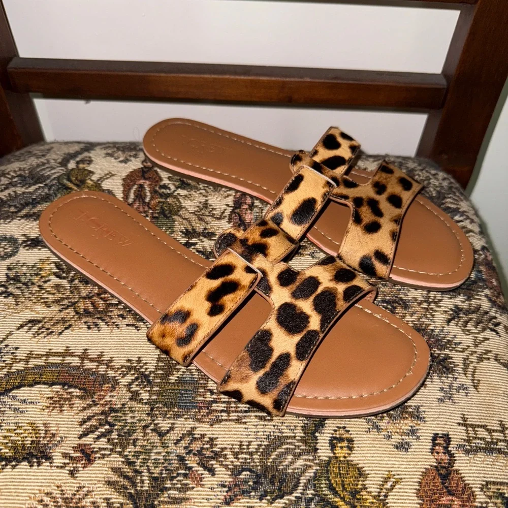 J.Crew Calf Hair Leopard Beachside Slide Sandals | Size 6